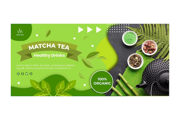 Gratis vector sjabloon voor spandoek horizontale matcha thee