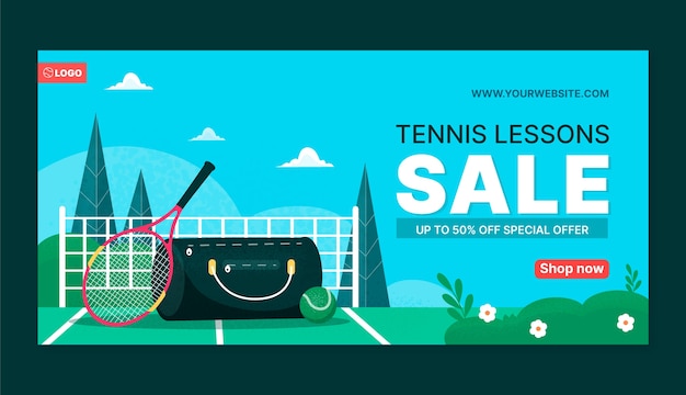 Gratis vector sjabloon voor spandoek horizontale verkoop tennisspel