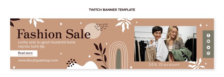 Gratis Vector sjabloon voor spandoek met plat ontwerp, minimale boutique twitch