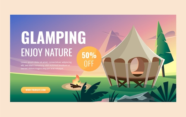 Gratis vector sjabloon voor spandoek met verloop glamping