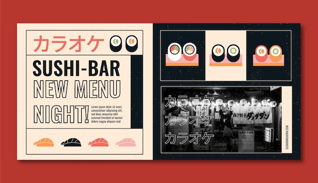 Gratis vector sjabloon voor spandoek plat japans restaurant horizontale verkoop