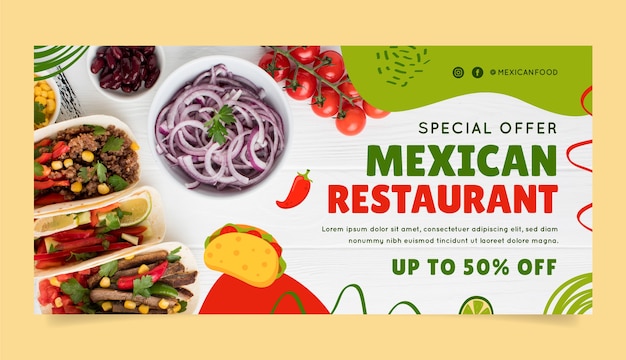 Gratis vector sjabloon voor spandoek plat mexicaans eten restaurant verkoop