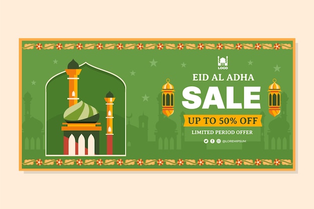 Gratis vector sjabloon voor spandoek platte eid al-adha horizontale verkoop