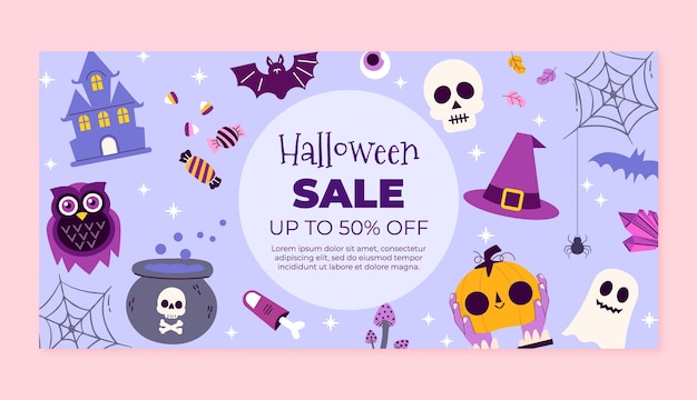 Gratis vector sjabloon voor spandoek platte halloween horizontale verkoop