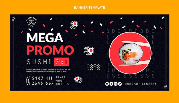 Gratis vector sjabloon voor spandoek voor sushi-promo plat ontwerp