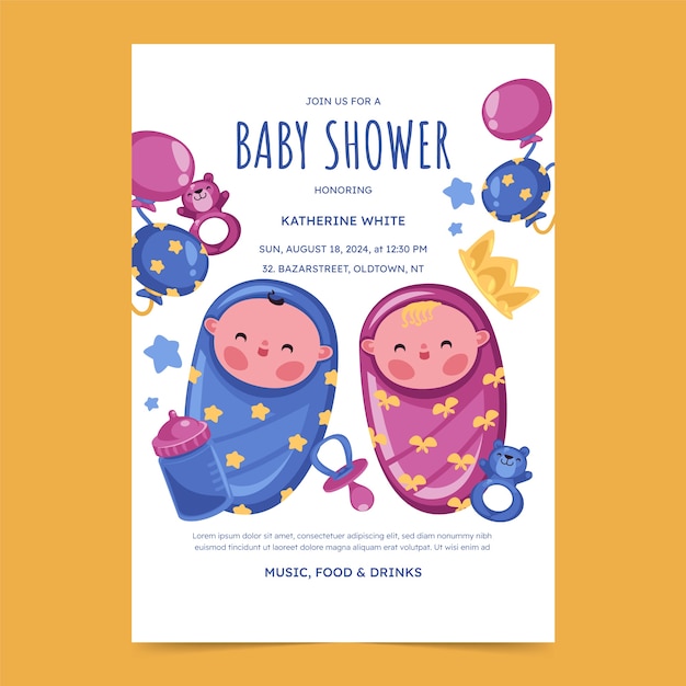 Gratis vector sjabloon voor uitnodiging voor babyshowerfeestje