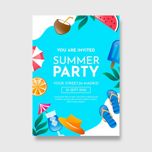 Gratis vector sjabloon voor uitnodiging voor een zomerfeest met kleurovergang