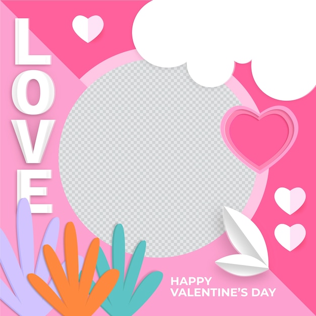 Gratis vector sjabloon voor valentijnsdag fotolijstjes in papierstijl