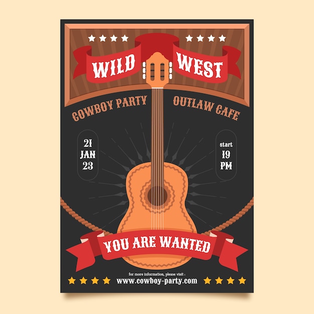 Gratis vector sjabloon voor verticale affiches van cowboyfeesten