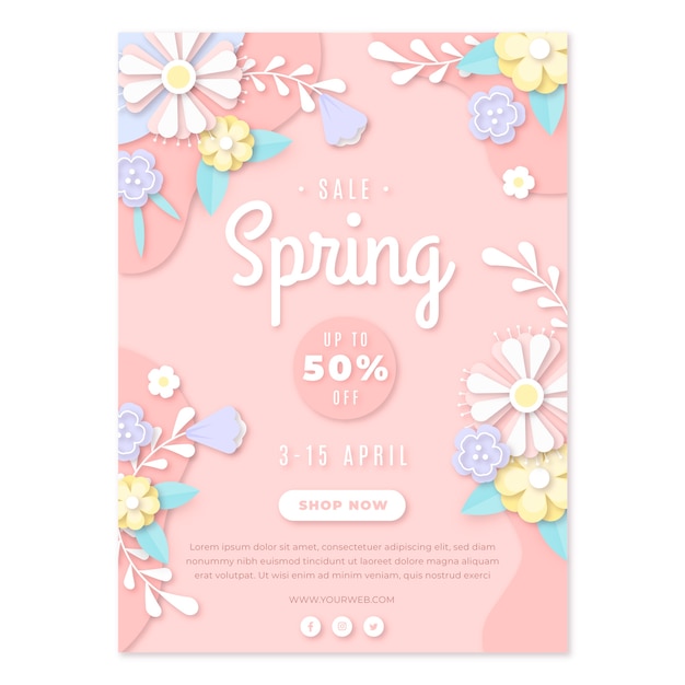 Gratis vector sjabloon voor verticale lente-poster in papierstijl