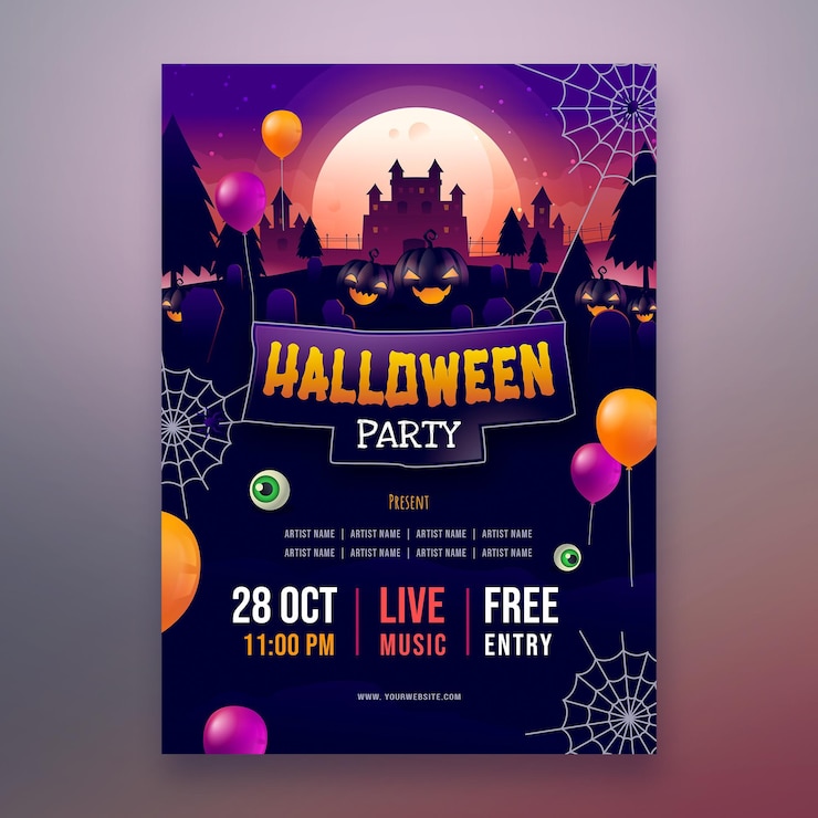 Gratis Vector sjabloon voor verticale poster met verloop halloween-feest