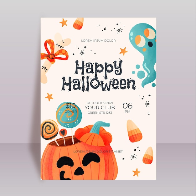 Gratis vector sjabloon voor verticale poster voor aquarel halloween
