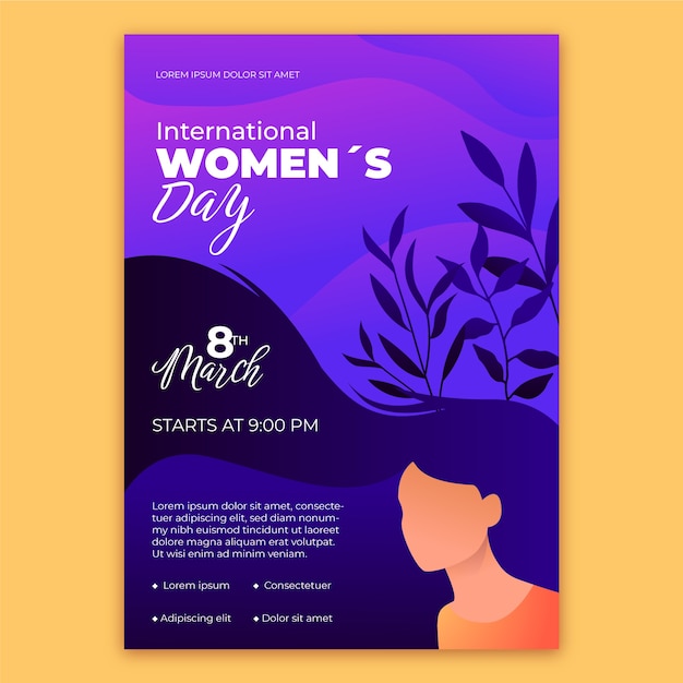 Gratis vector sjabloon voor verticale poster voor internationale vrouwendag met kleurovergang
