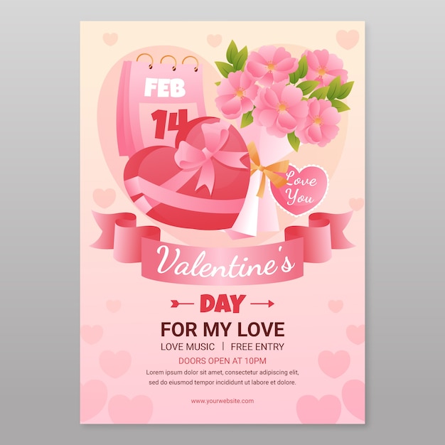 Gratis vector sjabloon voor verticale valentijnsdag met kleurovergang