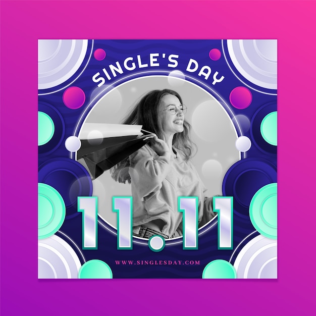 Gratis vector sjabloon voor vierkante banner met kleurovergang voor 11.11 singles day-uitverkoop