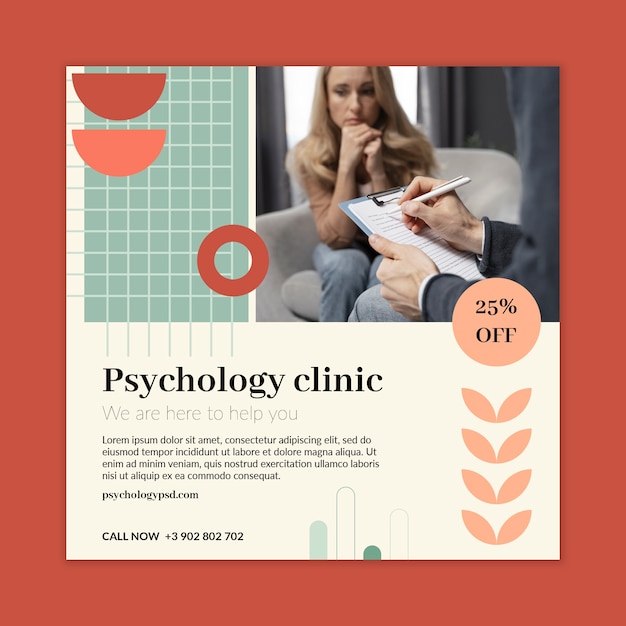 Gratis vector sjabloon voor vierkante flyer psychologie