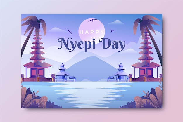 Gratis vector sjabloon voor wenskaarten met verloop nyepi