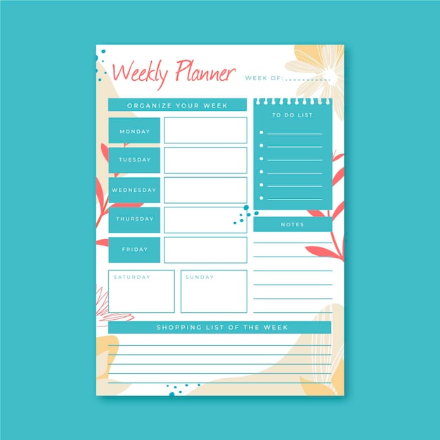 Gratis vector sjabloon wekelijkse planner