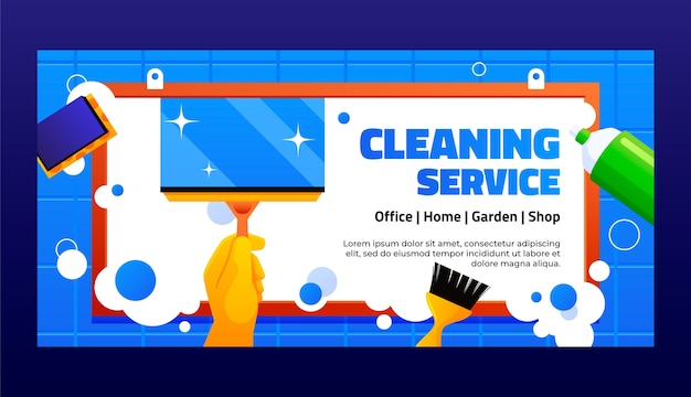 Gratis vector sjabloonontwerp voor schoonmaakservice horizontale banner