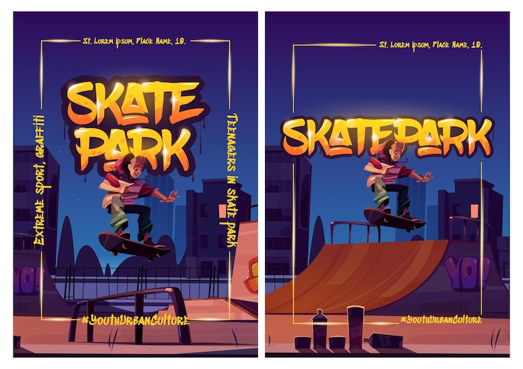 Gratis Vector skatepark posters met jongen rijden op skateboard