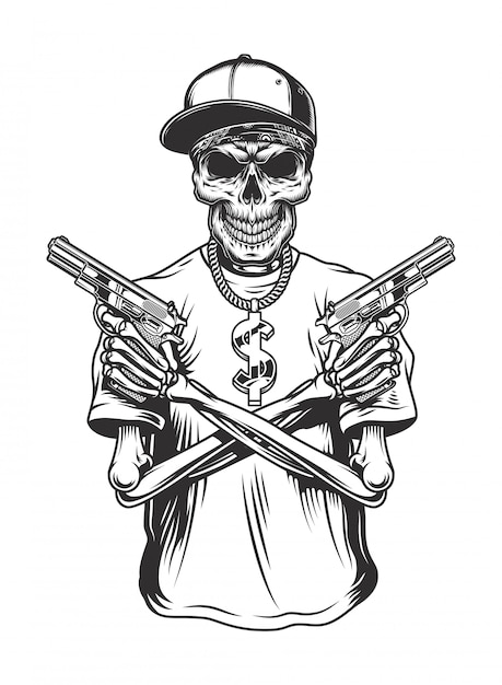 Gratis vector skelet gangster met geweren