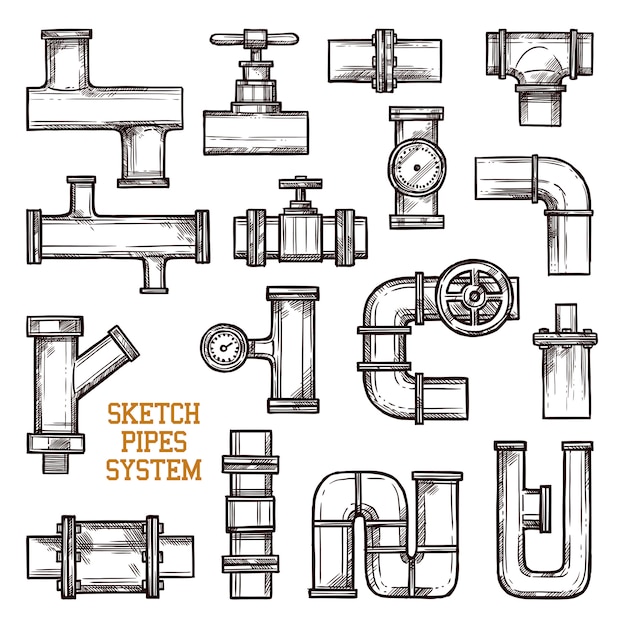 Gratis vector sketch pipes-systeem