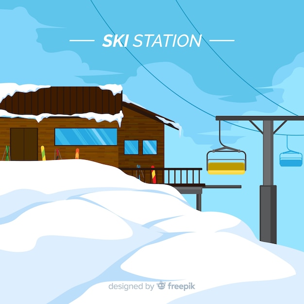 Gratis vector ski station achtergrond