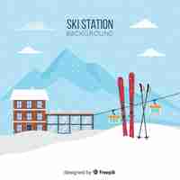 Gratis vector ski station achtergrond