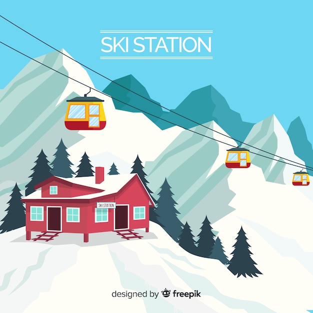 Gratis vector ski station realistische achtergrond