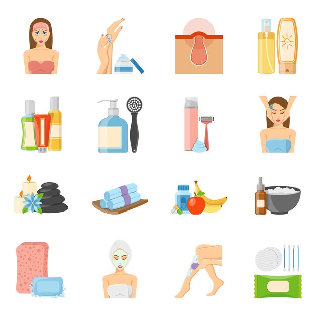 Skincare And Bodycare Flat Icons