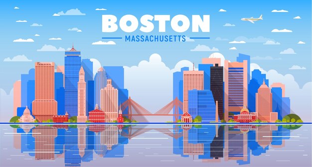 Skyline van Boston, Massachusetts, V.S. met panorama op blauwe hemelachtergrond Vectorillustratie Zakelijk reizen en toerismeconcept met moderne gebouwen Afbeelding voor presentatiebannerwebsite