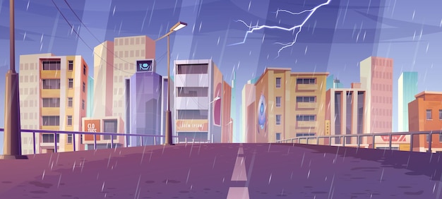 Gratis vector skyline van de stad bij regenachtig weer uitzicht vanaf de brug