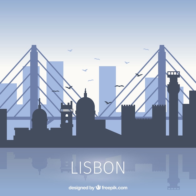 Gratis vector skyline van lissabon in vlakke stijl