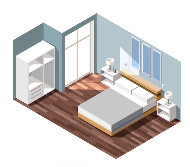 Gratis vector slaapkamer interieur isometrische scène