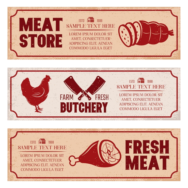 Gratis Vector slagerij horizontale banners instellen