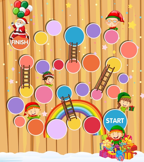 Gratis vector slang en ladders spelsjabloon in kerstthema