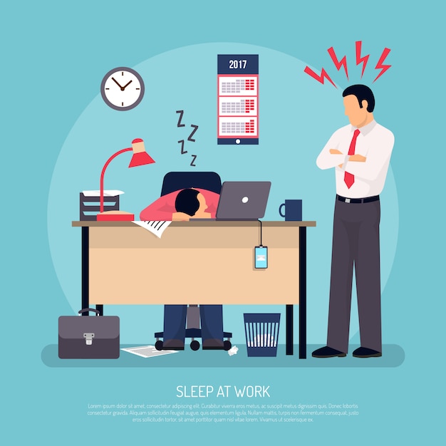 Gratis vector slapen op het werk flat poster