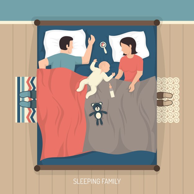 Slapende familie met zogende baby