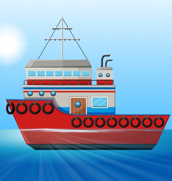 Gratis vector sleepboot die in de oceaan drijft