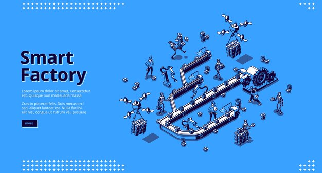 Slimme fabrieks isometrische bestemmingspagina, workflow voor transportbanden.