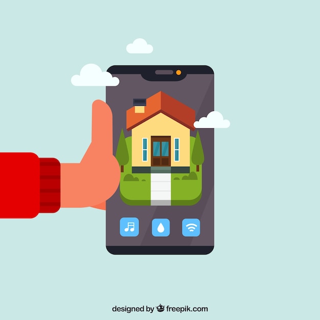 Gratis vector slimme huisachtergrond met smarthphonecontrole