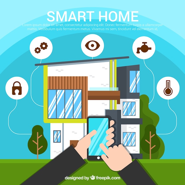 Gratis vector slimme huisachtergrond met smartphonecontrole