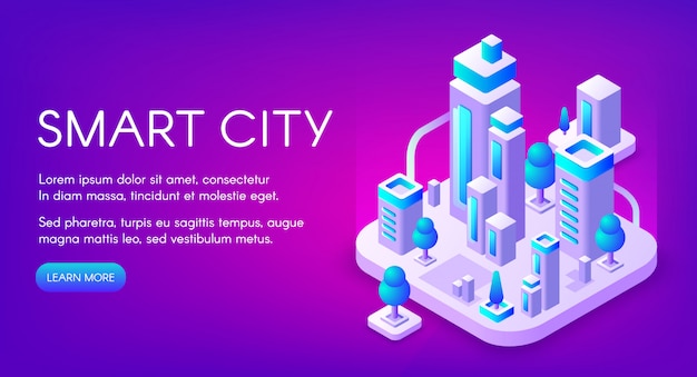 Slimme stadsillustratie van stad met digitale communicatietechnologie.