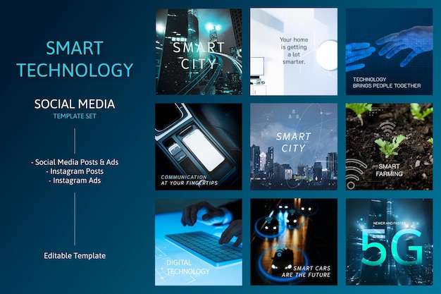 Slimme technologie bewerkbare sjabloon vector sociale media set