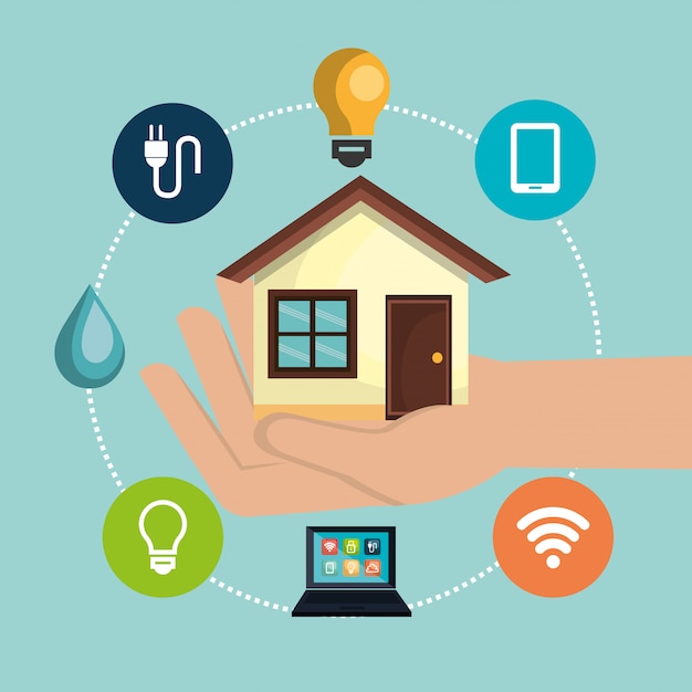 Smart home technologie ingesteld pictogram