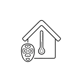 Smart home temperatuur afstandsbediening hand getrokken schets doodle pictogram aanpassen. domotica systeemconcept. schets vectorillustratie voor print, web, mobiel en infographics op witte achtergrond.