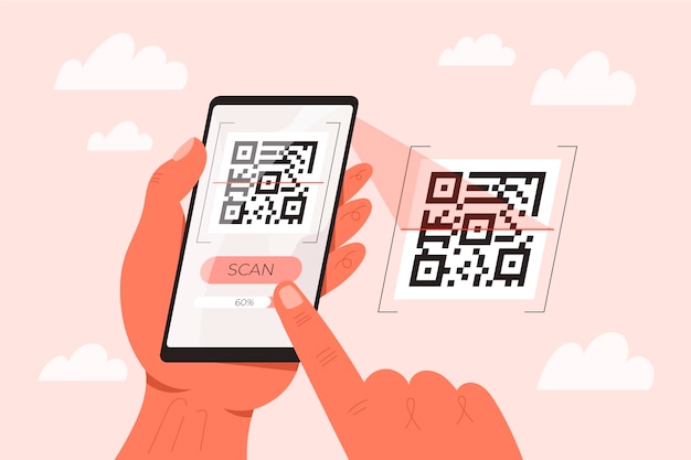 Gratis vector smartphone scannen qr-code illustratie