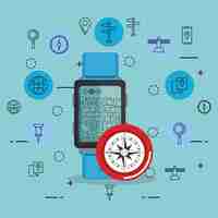 Gratis vector smartwatch met gps-navigatie-app