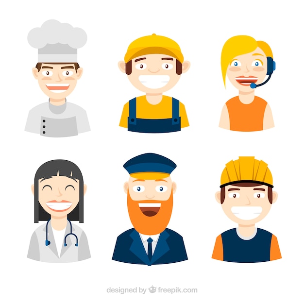 Gratis vector smiley werknemers avatars met vlak ontwerp