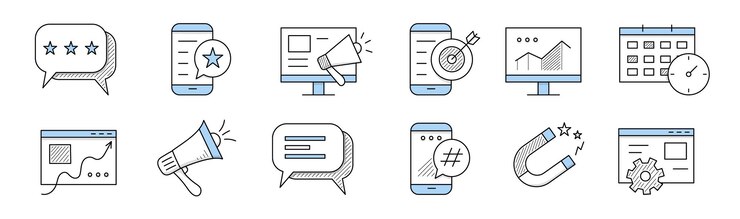 Gratis Vector smm, social media marketing iconen